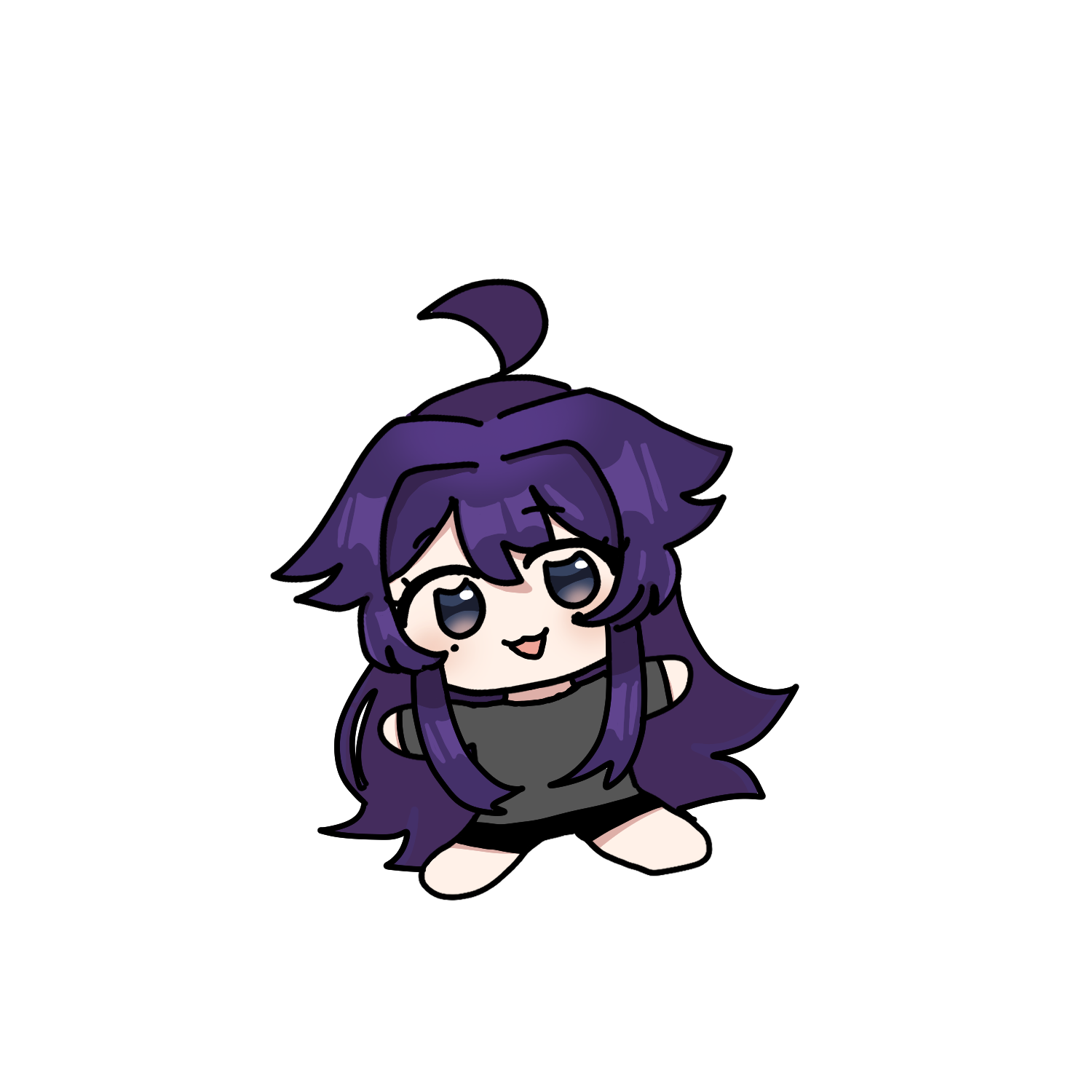 okuda as a little creature. a small illustration of a girl with purple hair.